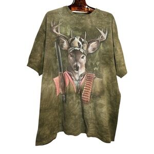 The Mountain Camo Deer Hunter Olive Green Crew Neck T-shirt Size 3XL